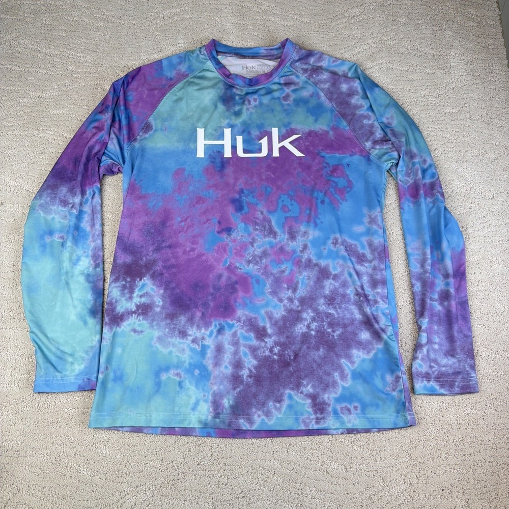 Men's Huk Fishing Size Small Long Sleeve Tye Dye Performance Shirt